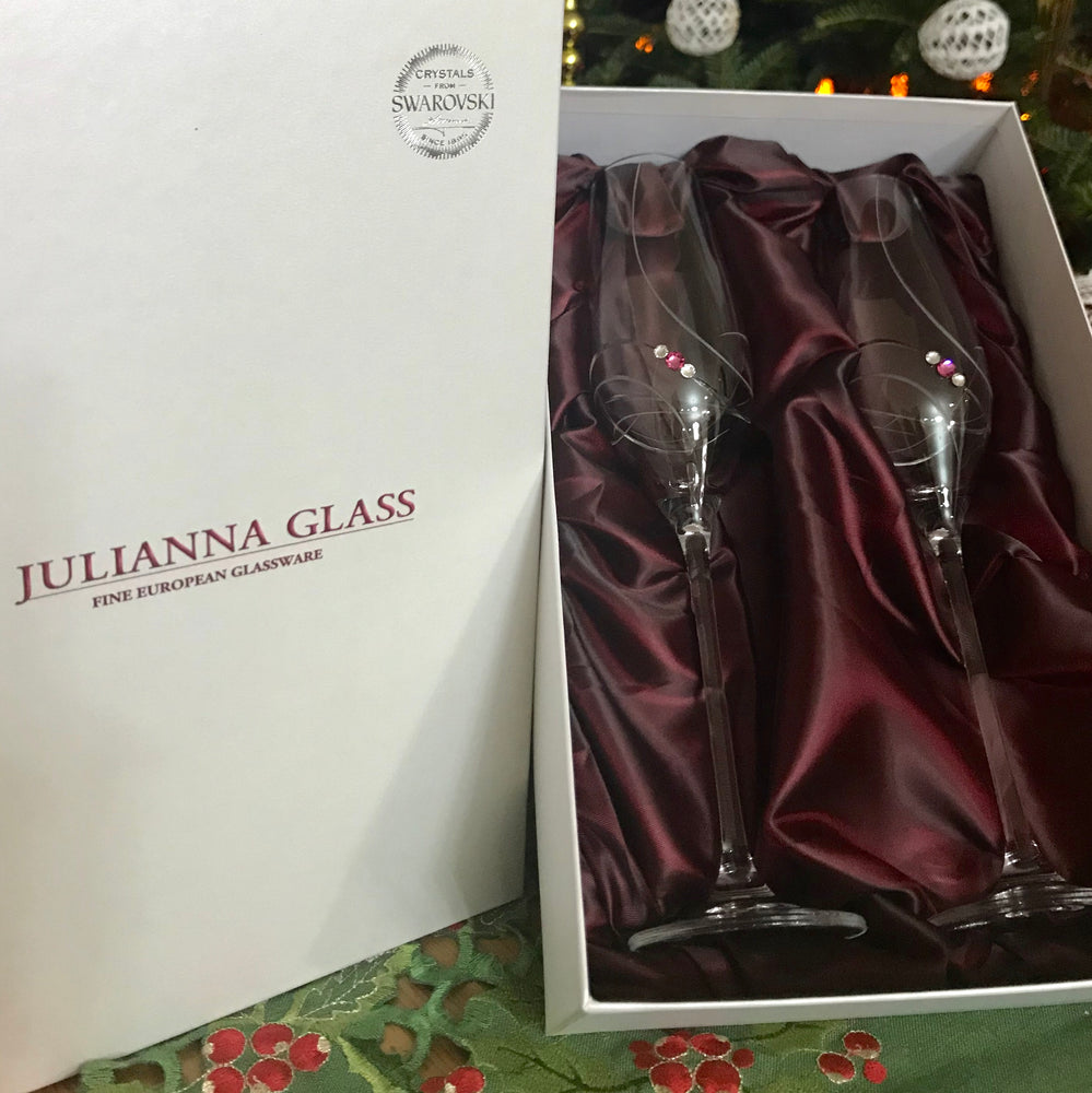 Pink Ribbon Champagne Glasses - Set of 2 in gift box