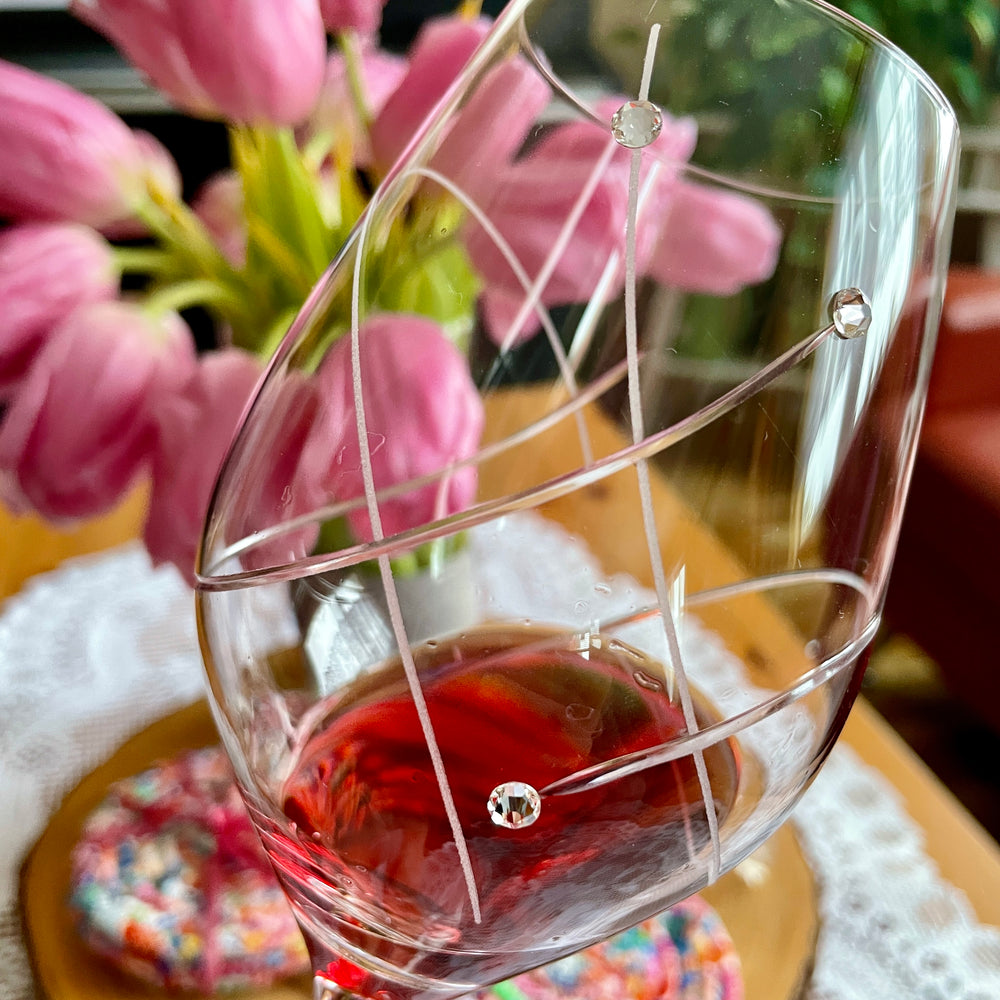 Red swirl glass martini glasses Set of 2